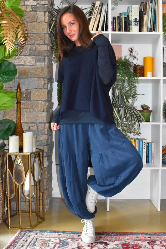 Basso Baby Cord Tiered Cuff Pant Navy